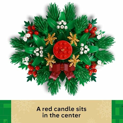 A stunning LEGO holiday wreath with a red candle centerpiece, showcasing the festive spirit of the season.